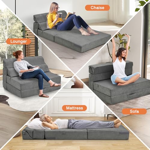 Comfy Folding Sofa Bed Grey Convertible Sleeper Chair Couch M171120