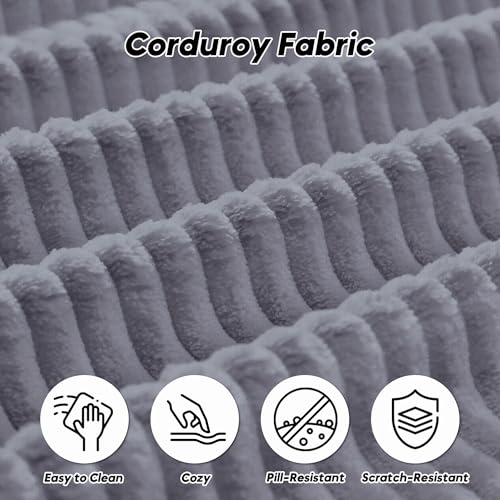 Corduroy Convertible Sleeper Sofa Bed with Pillow, Beige S401207