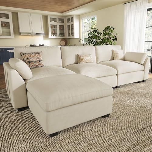 Belffin Extra Large Modular Sectional Sofa, 4-Seater L Shaped Velvet Couch, Black A1471