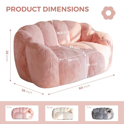 MAXYOYO Floral Shaped Bean Bag Sofa for Adults, Faux Fur, Beige M8911