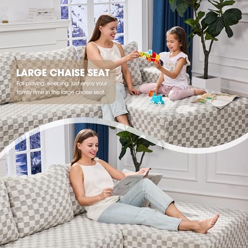 Modular Sectional Sofa L-Shape Couch with Oversized Chaise, Grey Stripe I49459