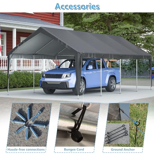 Carport 20x12ft 2-in-1 Portable Garage Heavy-Duty Waterproof with Ventilated Windows D99656