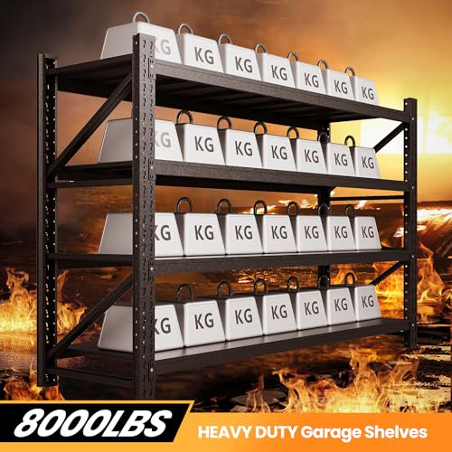 71" W Heavy Duty Steel Garage Shelving, 4-Tier Adjustable Storage Rack, Black C40455