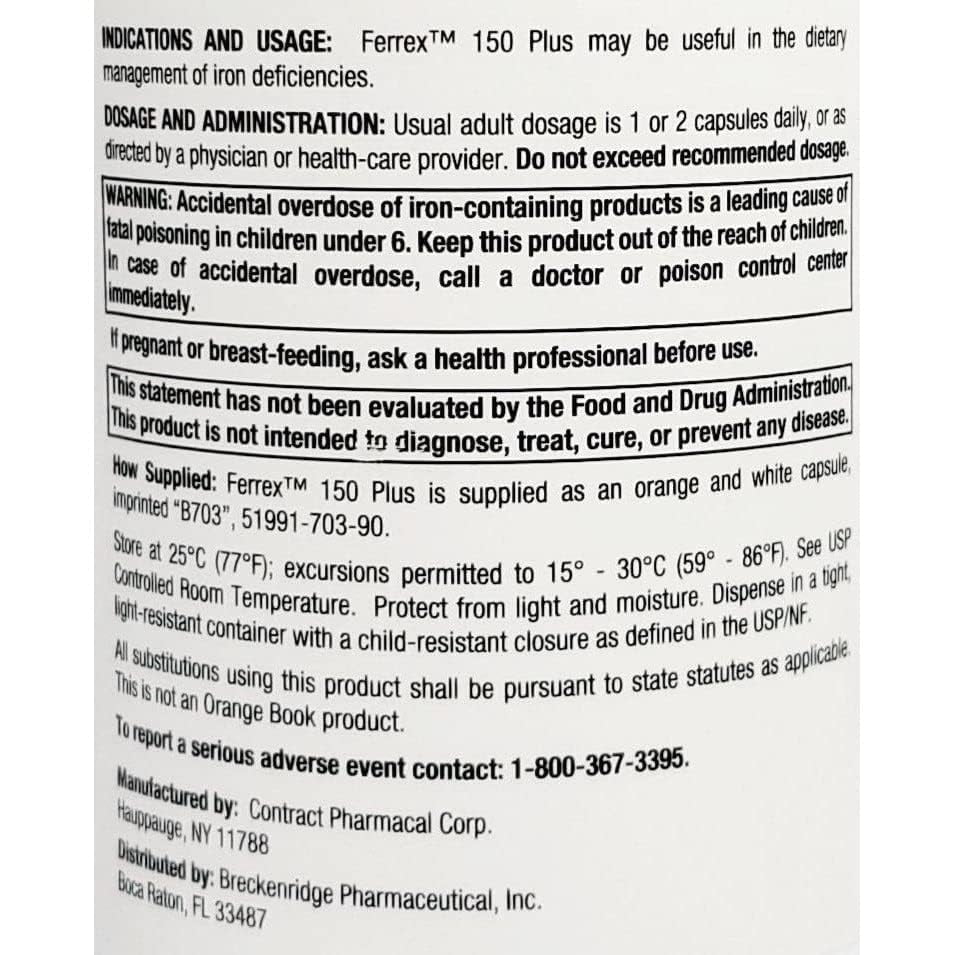 Breckenridge Ferrex 150 Polysaccharide Iron Complex Capsules 100ct R9681