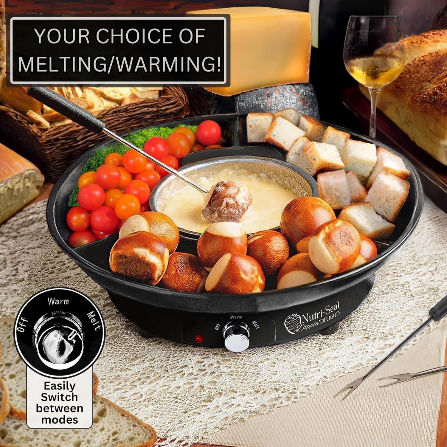 Dippin' Delights Premium Electric Fondue Pot Set with 4 Forks Q3015