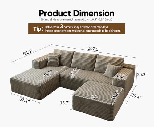 Cloud Modular Sectional Sofa with Ottoman, U Shaped, Black M332378