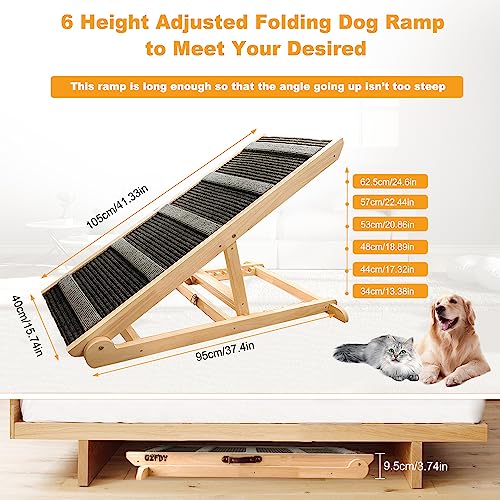 Adjustable Wooden Dog Ramp for Bed, Couch, Car, 200Lbs Capacity W9361