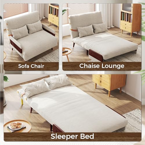 Convertible Chair Bed Sleeper for Adults with Wooden Arms, Linen G638