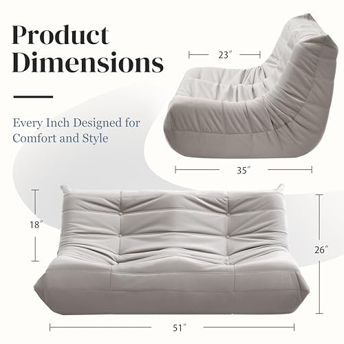Bean Bag Chair for Adults Suede Microfiber Fireside Floor Chair 3-Seater Beige F151744