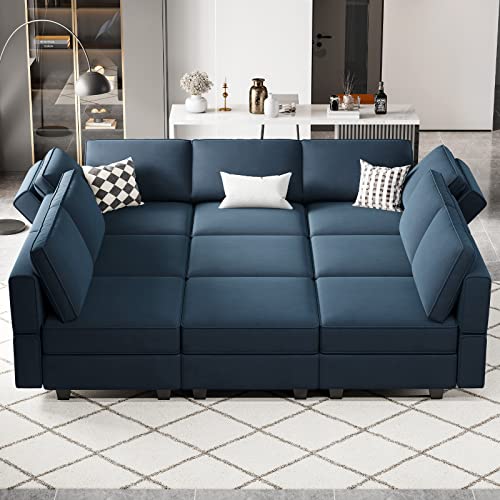 Belffin Modular Velvet Sectional Sofa with Chaise Lounge and Storage, Grey T418154