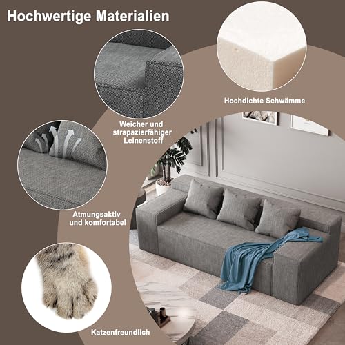 Modern Loveseat Sofa Couch in a Box with 2 Pillows, Cat-Scratch Resistant Linen, Grey F539394