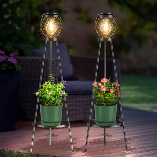 2 Pack Solar Lights Outdoor with Plant Stands - Metal Tripod Patio Decor M835880