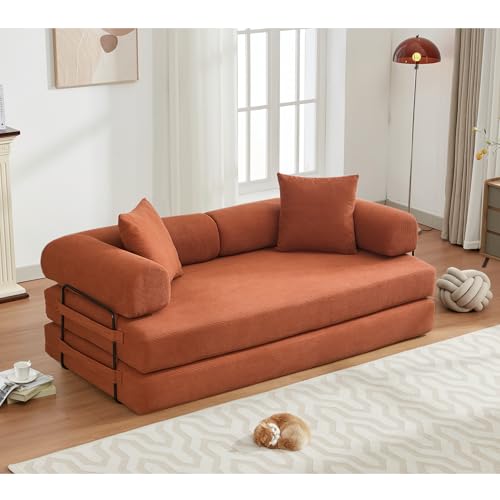 Corduroy Convertible Sleeper Sofa Bed with Pillow, Beige S401207
