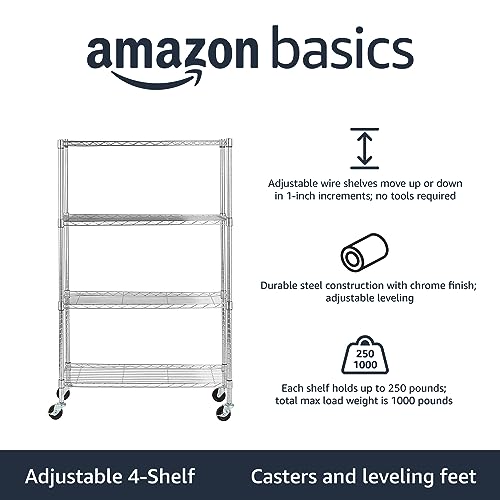 Amazon Basics 5-Shelf Heavy Duty Storage Shelving Unit on Casters, Black A813013