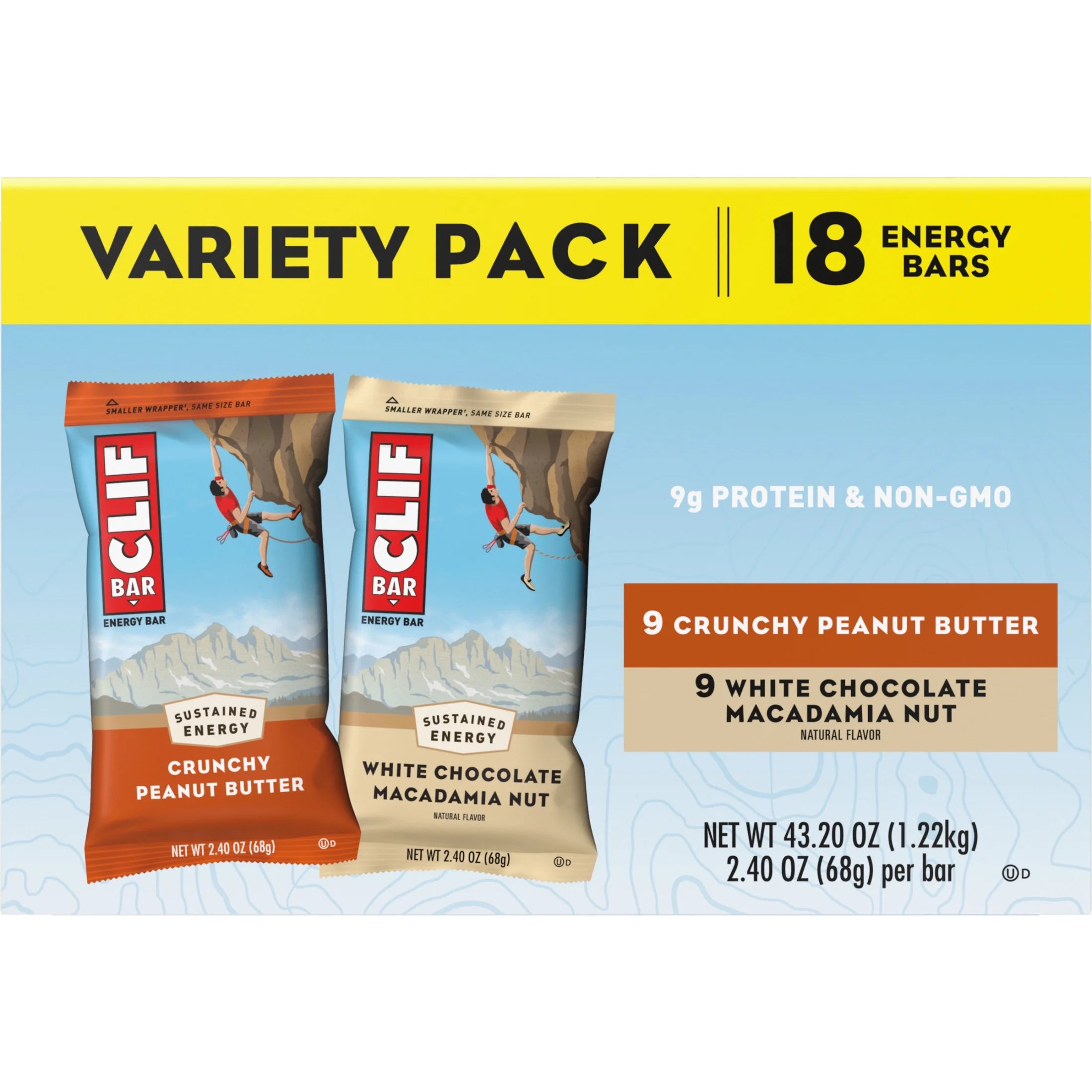 CLIF BAR Crunchy Peanut Butter & White Chocolate Macadamia Nut Variety Pack Energy Bars, 18 Count U845666