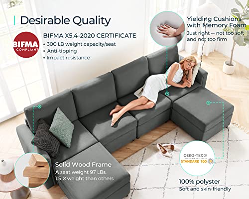 LINSY HOME Modular U Shaped Sectional Sofa with Storage, Blue M8981