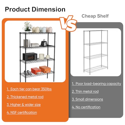 Sweetcrispy 4-Shelf Storage Shelving Unit, Adjustable Metal Wire Racks B3757
