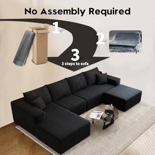 Cloud Modular Sectional Sofa with Ottoman, U Shaped, Black M332378