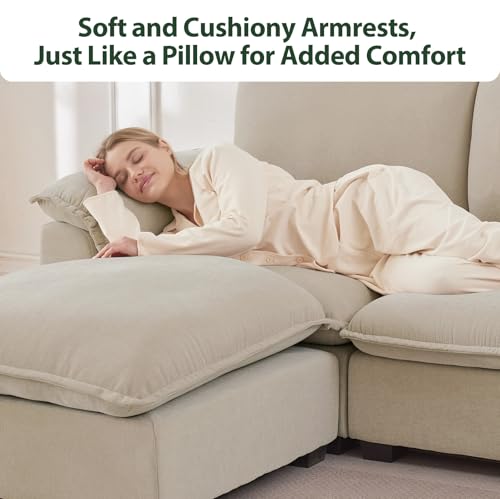 Cloud Couch Sectional L Shaped Modular Sofa Chenille Ivory Beige U4155
