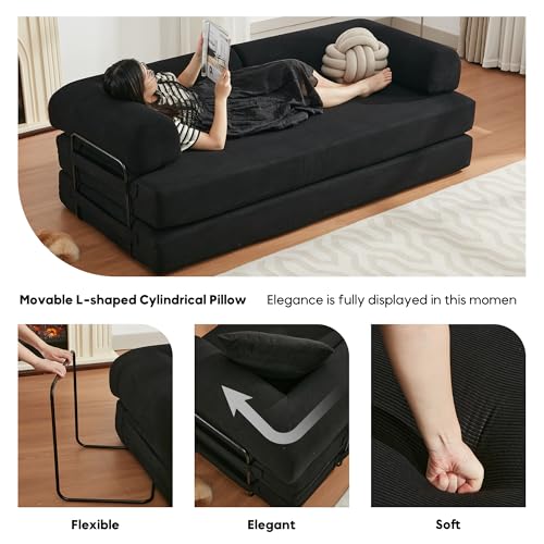 Corduroy Convertible Sleeper Sofa Bed with Pillow, Beige S401207