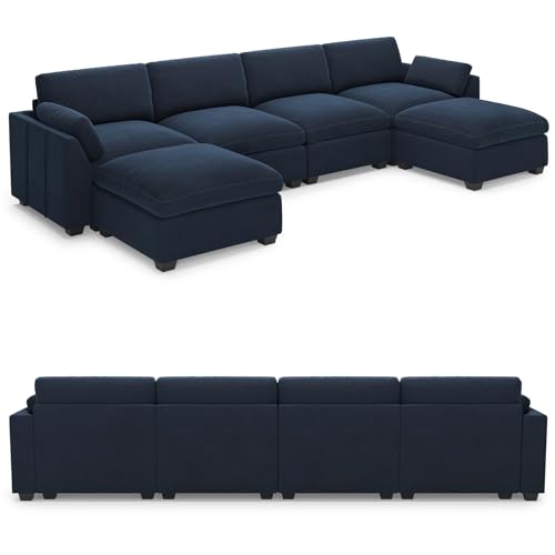 Belffin Extra Large Modular Sectional Sofa, 4-Seater L Shaped Velvet Couch, Black A1471