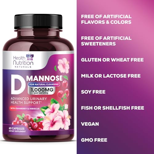 D-Mannose & Cranberry Extract 1350mg, Urinary Tract Health Support, Non-GMO, Vegan - 120 Capsules D9170