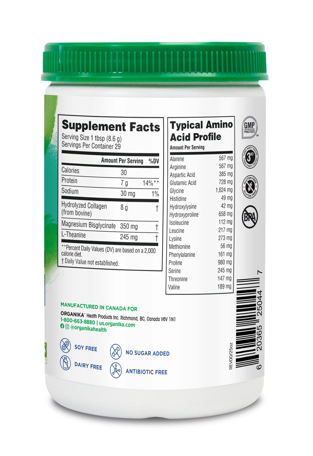 Organika Enhanced Collagen Relax Powder - L-Theanine & Magnesium - 29 Servings H325