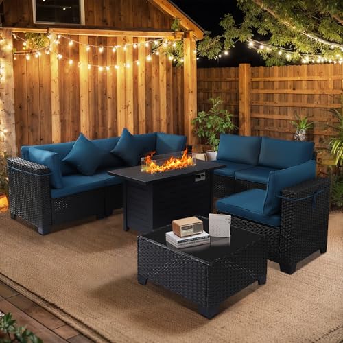 KIGOTY Patio Furniture Set 7 Pieces Outdoor Sectional Sofa with Cushions and Glass Coffee Table B60021