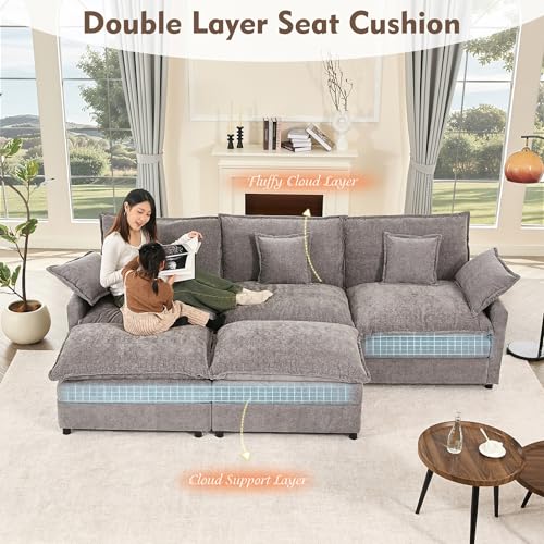 U Shaped Modular Sectional Sofa with Ottoman, Chenille, Black P2121