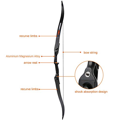 Toparchery Archery 56" Takedown Recurve Bow Metal Riser Right Hand Black T792409