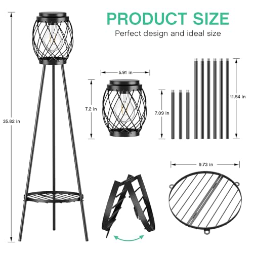 2 Pack Solar Lights Outdoor with Plant Stands - Metal Tripod Patio Decor M835880