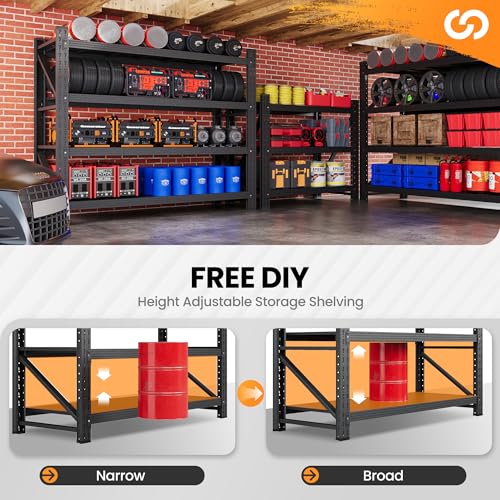 71" W Heavy Duty Steel Garage Shelving, 4-Tier Adjustable Storage Rack, Black C40455