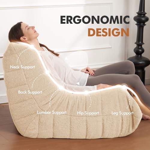 Bean Bag Chair Big Sofa for Adults with Memory Foam, Black Plush A2357
