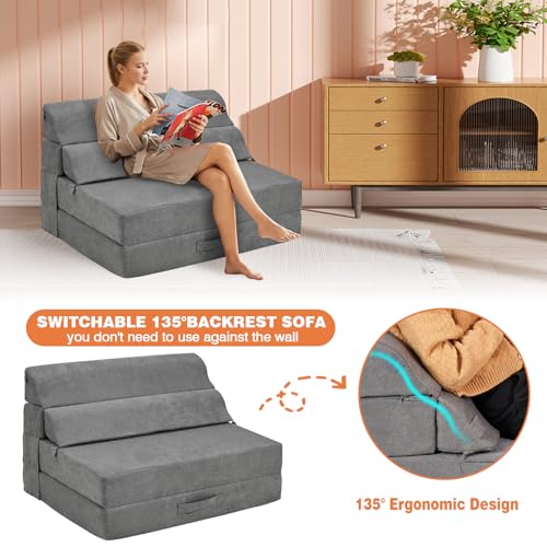 Comfy Folding Sofa Bed Grey Convertible Sleeper Chair Couch M171120