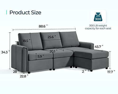 LINSY HOME Modular U Shaped Sectional Sofa with Storage, Blue M8981