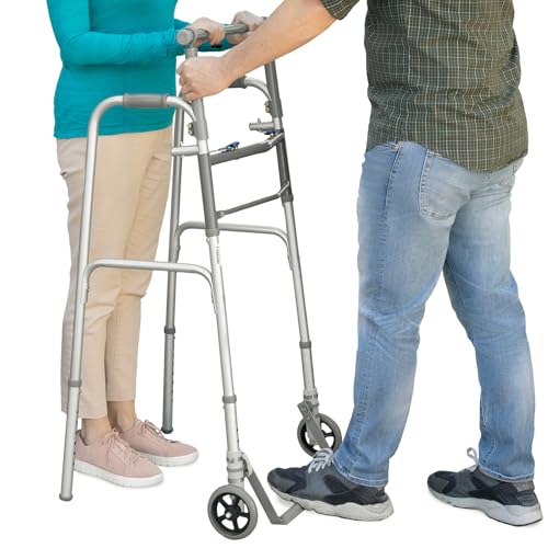 Vive Sit to Stand Walker - Rolling Stand Assist Walker for Seniors & Adults - Lightweight, Folding, Front 5" Wheels - Standing Roller for Elderly, Handicap - Collapsible for Transports