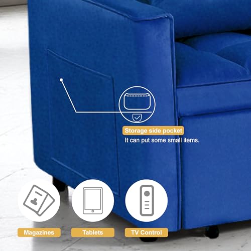 3 in 1 Sleeper Sofa Bed with Side Pocket, Black Convertible Futon Couch W34330