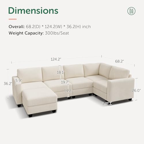HONBAY Corduroy Modular Sectional Couch with Storage, Dark Gray A586576