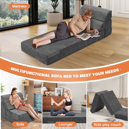 Comfy Folding Sofa Bed Grey Convertible Sleeper Chair Couch M171120