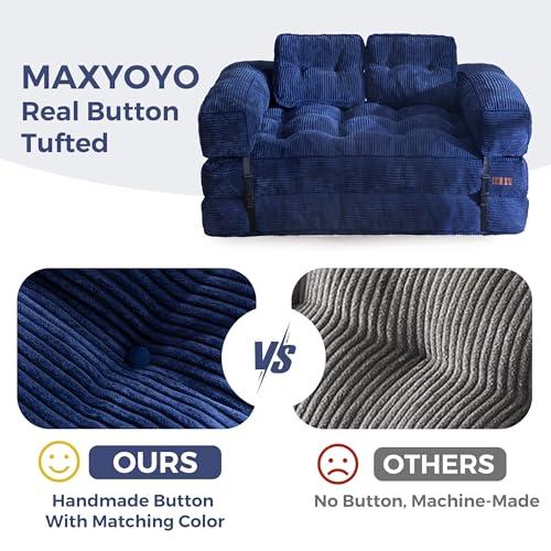 MAXYOYO Folding Sofa Bed L-Shaped Convertible Sleeper Couch with Pillow, Dark Grey X9070