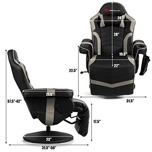Goplus Massage Gaming Chair, Racing Recliner with Footrest, PU Leather N121