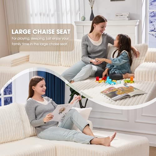 Modular Sectional Sofa L-Shape Couch with Oversized Chaise, Grey Stripe I49459