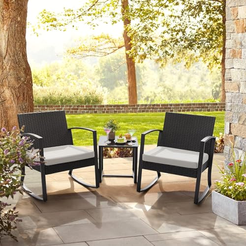Homall 3 Piece Resin Outdoor Bistro Set with Cushions and Table, Black T139662