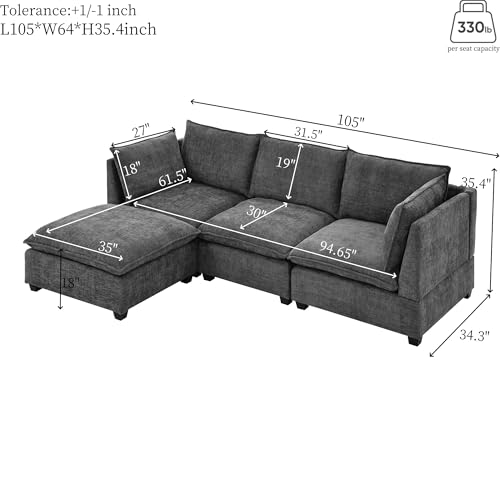 Oversized Modular Sectional Sofa with Movable Ottoman E909