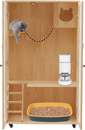 Wooden Cat Cages & Playpens | Indoor/Outdoor Large Catio Enclosure Crate for Multiple Cats | Outdoor Cat House with LED Light & 4 Universal Wheels (150CM)
