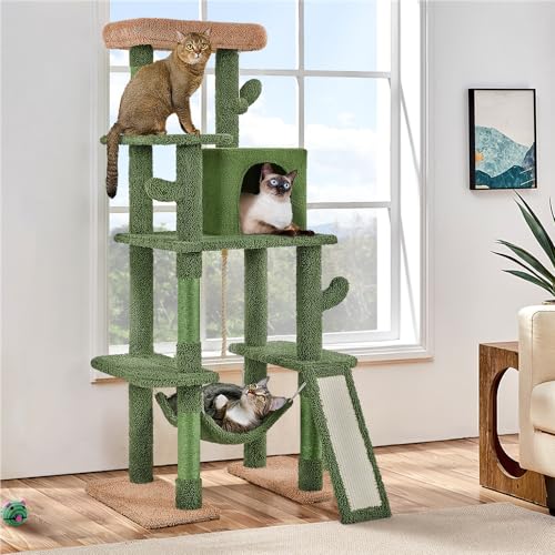 Yaheetech Cactus Cat Tree, 63″ Multi-Level Cat Tower with Scratching Posts O3441