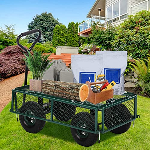 Garden Carts Utility Wagon 400lb Capacity Steel Frame 10in Tires Green N973829