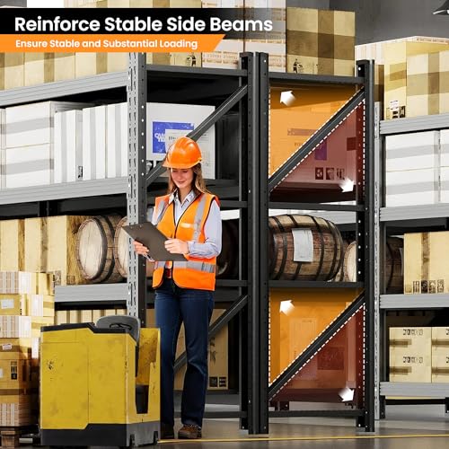 71" W Heavy Duty Steel Garage Shelving, 4-Tier Adjustable Storage Rack, Black C40455