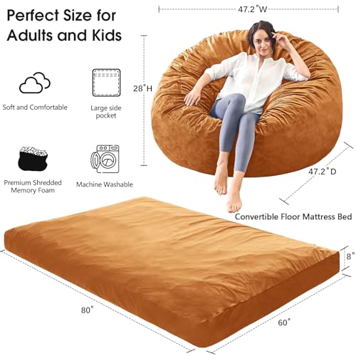 Giant Bean Bag Chair for Adults Convertible Bed with Microfiber Cover Charcoal G62613