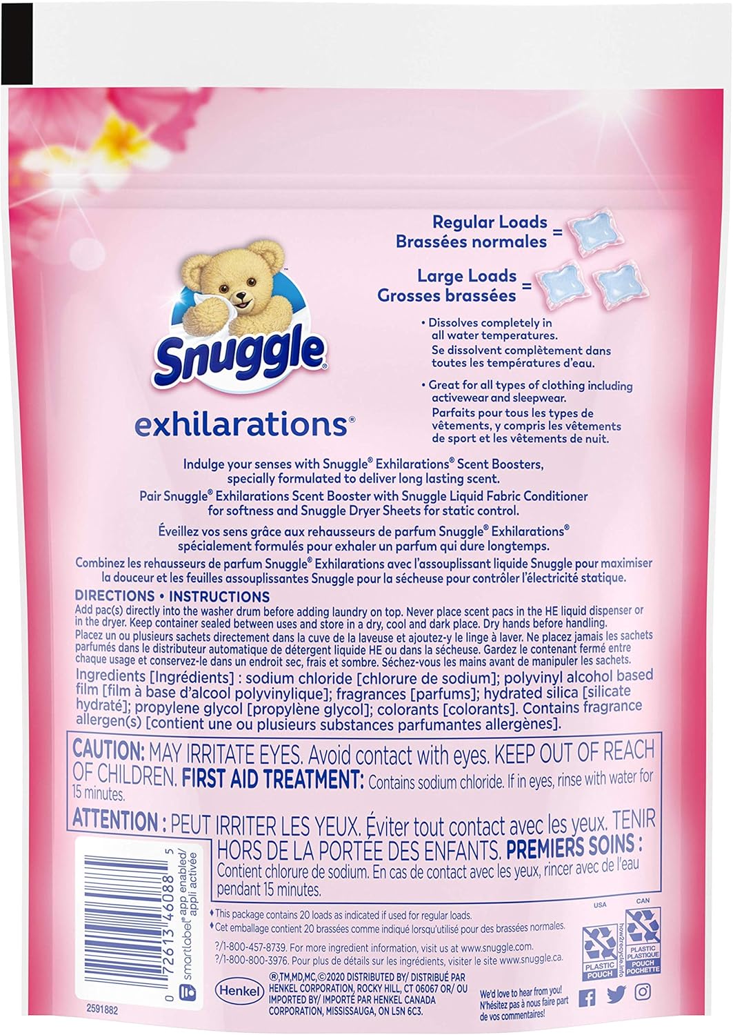Snuggle In Wash Laundry Scent Booster Pacs, Island Hibiscus and Rainflower, 20 Count E3857